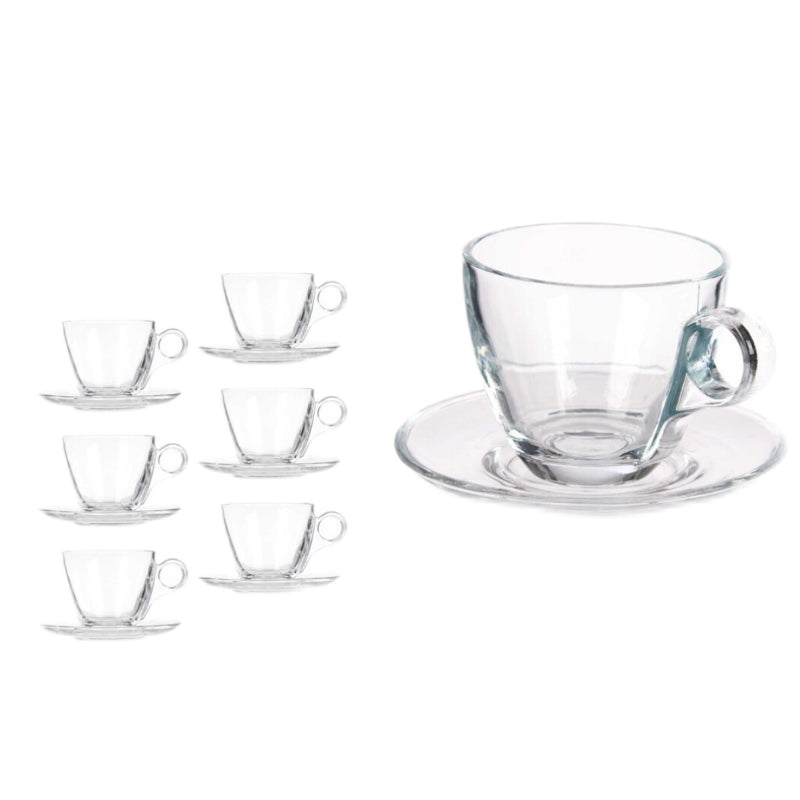 Set de 6 Tazas Transparentes de cristal agua de 170ml con plato para Café Cortado, Café Espresso, Taza de Vidrio,Tazas de Café, Agua, Bebida y Alcohol, Aptas para Lavavajillas