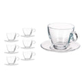 Set de 6 Tazas Transparentes de cristal agua de 170ml con plato para Café Cortado, Café Espresso, Taza de Vidrio,Tazas de Café, Agua, Bebida y Alcohol, Aptas para Lavavajillas
