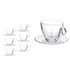 Set de 6 Tazas Transparentes de cristal agua de 170ml con plato para Café Cortado, Café Espresso, Taza de Vidrio,Tazas de Café, Agua, Bebida y Alcohol, Aptas para Lavavajillas