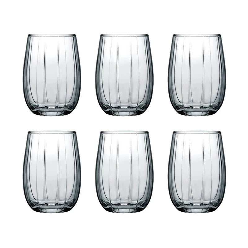 Set de 6 Vasos de Cristal Transparente 380ml, Vasos de Agua y Bebidas Alcohólicas, Aptos para Lavavajillas