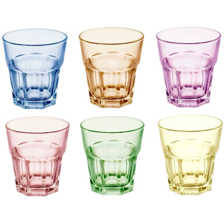 Set de 6 Vasos de Colores Pastel, Vasos de Cristal Multicolor Altos de 300ml,Aptos para Lavavajillas (300ml Todo color)