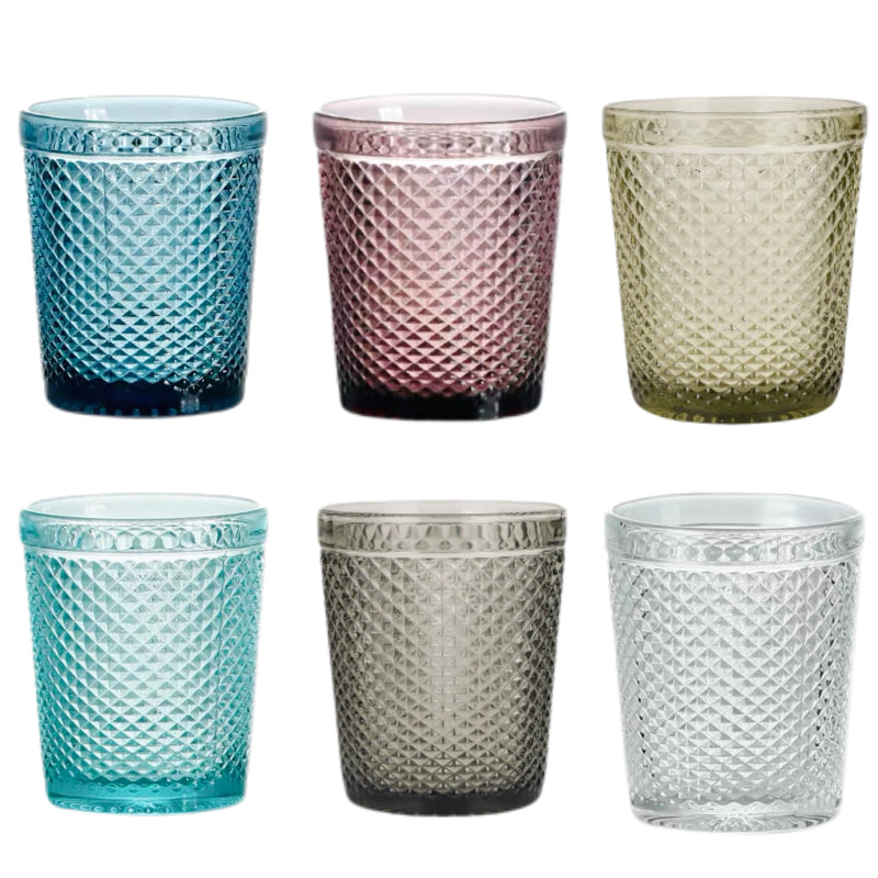 Set de 6 Vasos de Cristal Colores y Transparentes de 250ml, Vasos de Agua y Bebidas, Aptos para Lavavajillas