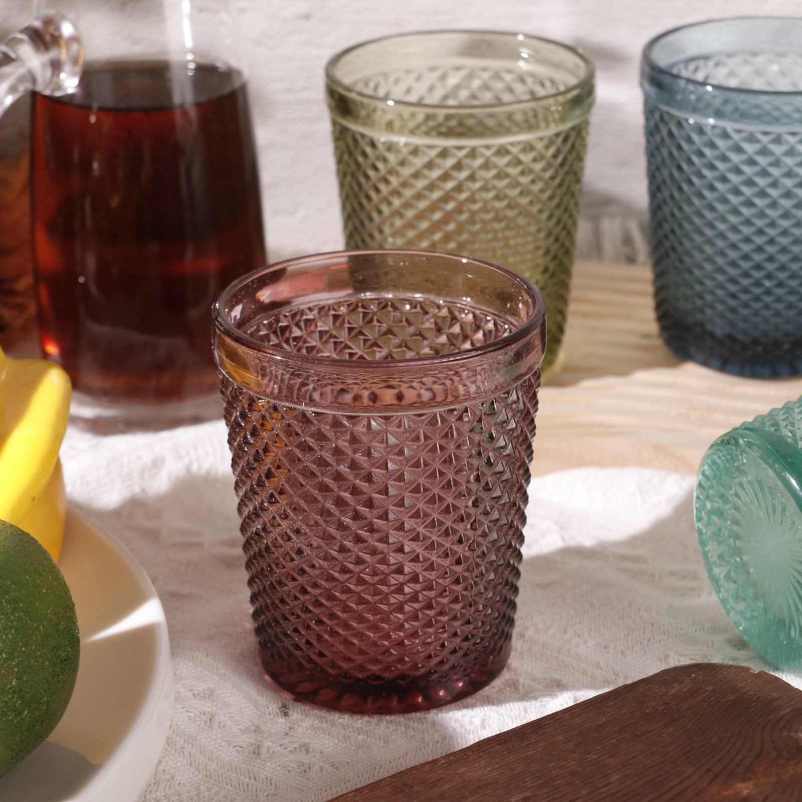 Set de 6 Vasos de Cristal Colores de 250ml, Vasos de Agua y Bebidas, Aptos para Lavavajillas