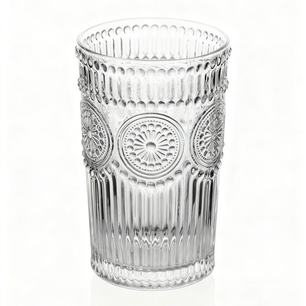 Set de 6 Vasos Transparentes de Cristales de 330ml con Patrón Girasol, Aptos para Lavavajillas