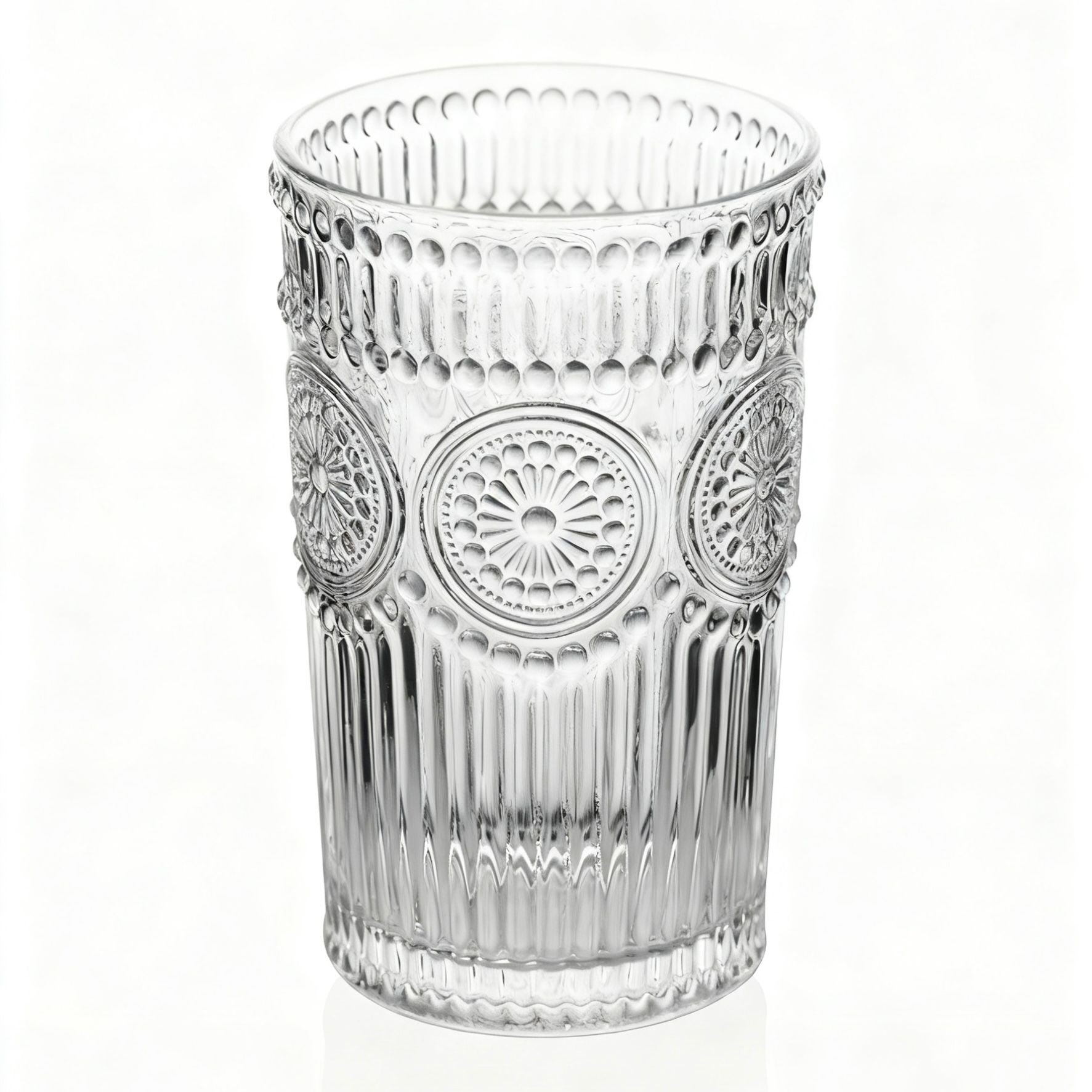 Set de 6 Vasos Transparentes de Cristales de 330ml con Patrón Girasol, Aptos para Lavavajillas