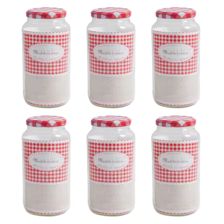 Set de 6 Botes de Cocina Almacenaje de Cristal, Tarros de Cristal con tapa 250cc, 330cc, 450cc y 1000cc, Aptos para