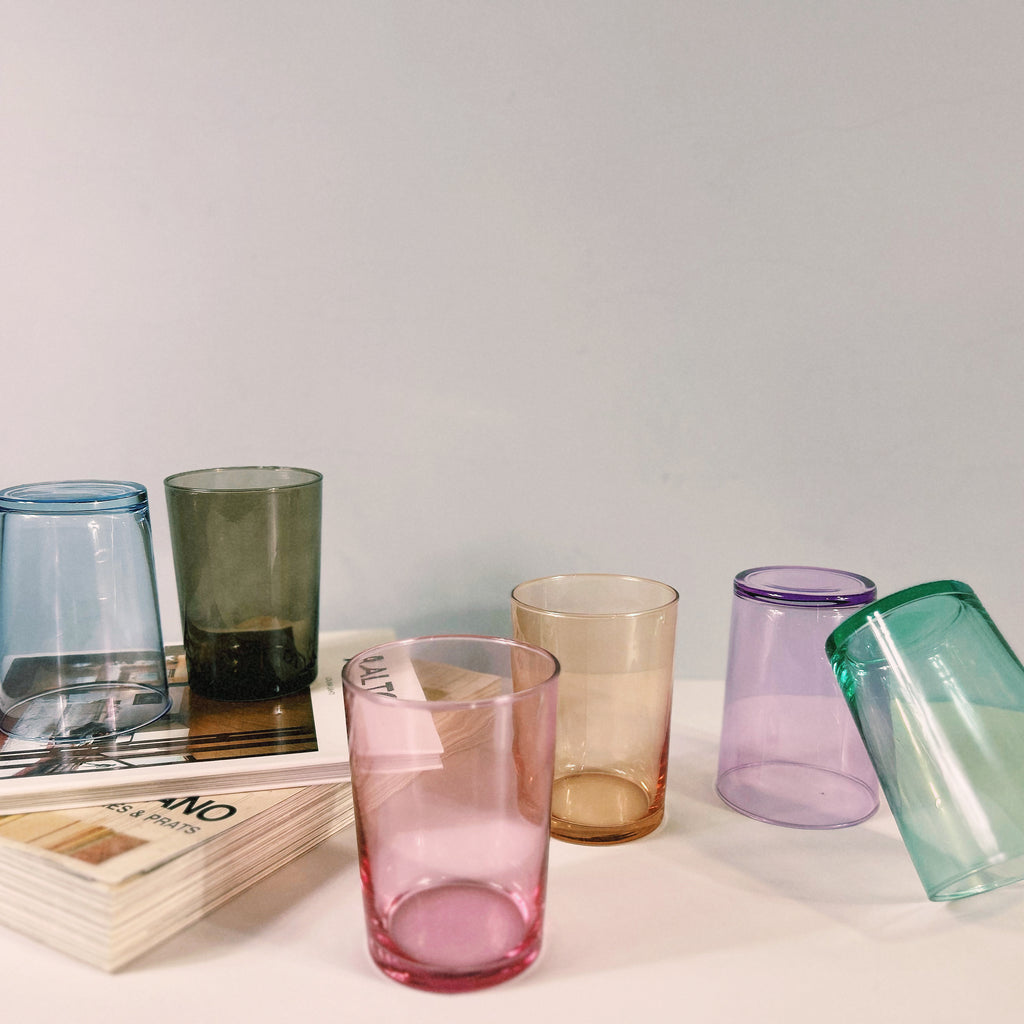 Set de 6 Vasos de Agua de Colores Pastel, Vasos de Cristal Multicolor de 510cc, Aptos para Lavavajillas