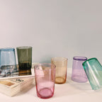 Set de 6 Vasos de Agua de Colores Pastel, Vasos de Cristal Multicolor de 510cc, Aptos para Lavavajillas