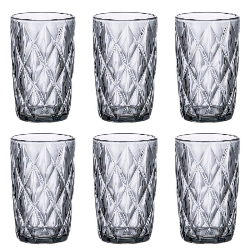 Set de 6 Vasos Colores, Vaso de Cristal agua de 360 ml, Vaso de Agua y Bebidas, Aptos para Lavavajillas