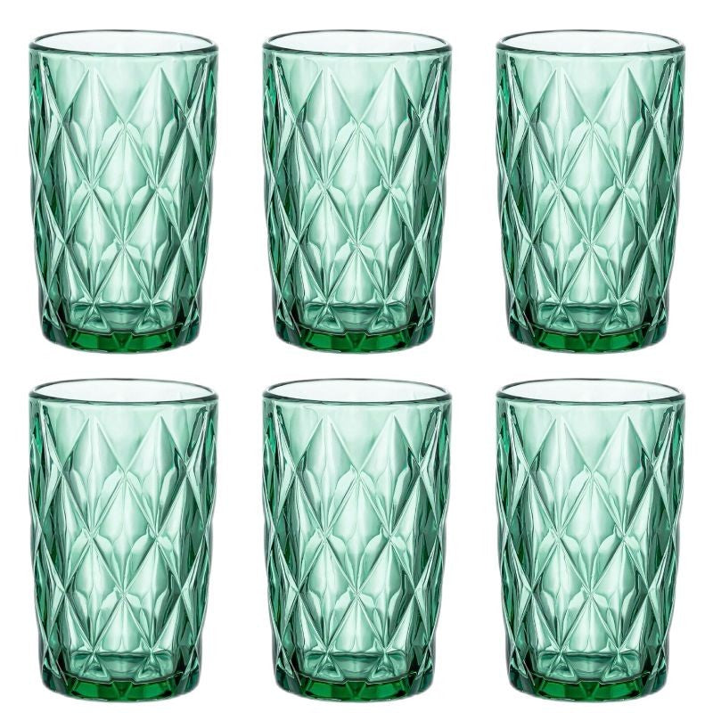 Set de 6 Vasos Colores, Vaso de Cristal agua de 360 ml, Vaso de Agua y Bebidas, Aptos para Lavavajillas