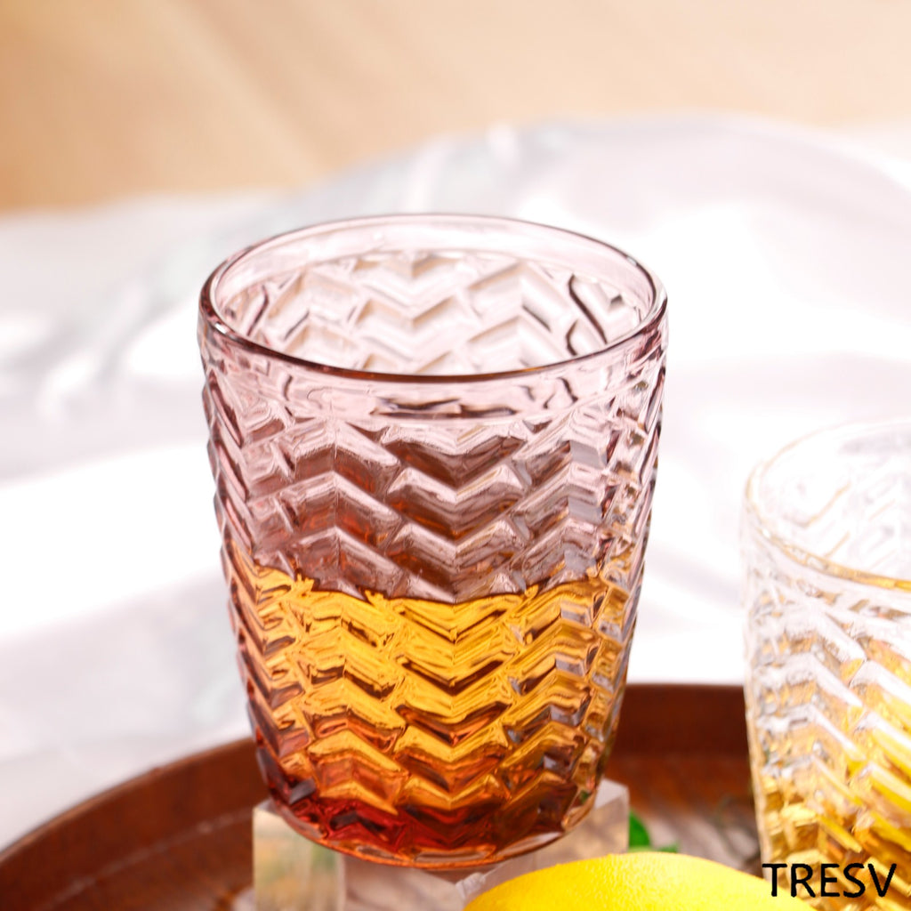 Set de 6 Vasos Colores , Vaso de Cristal agua de 290cc, Vaso de Agua y Bebidas, Aptos para Lavavajillas (Rosa)