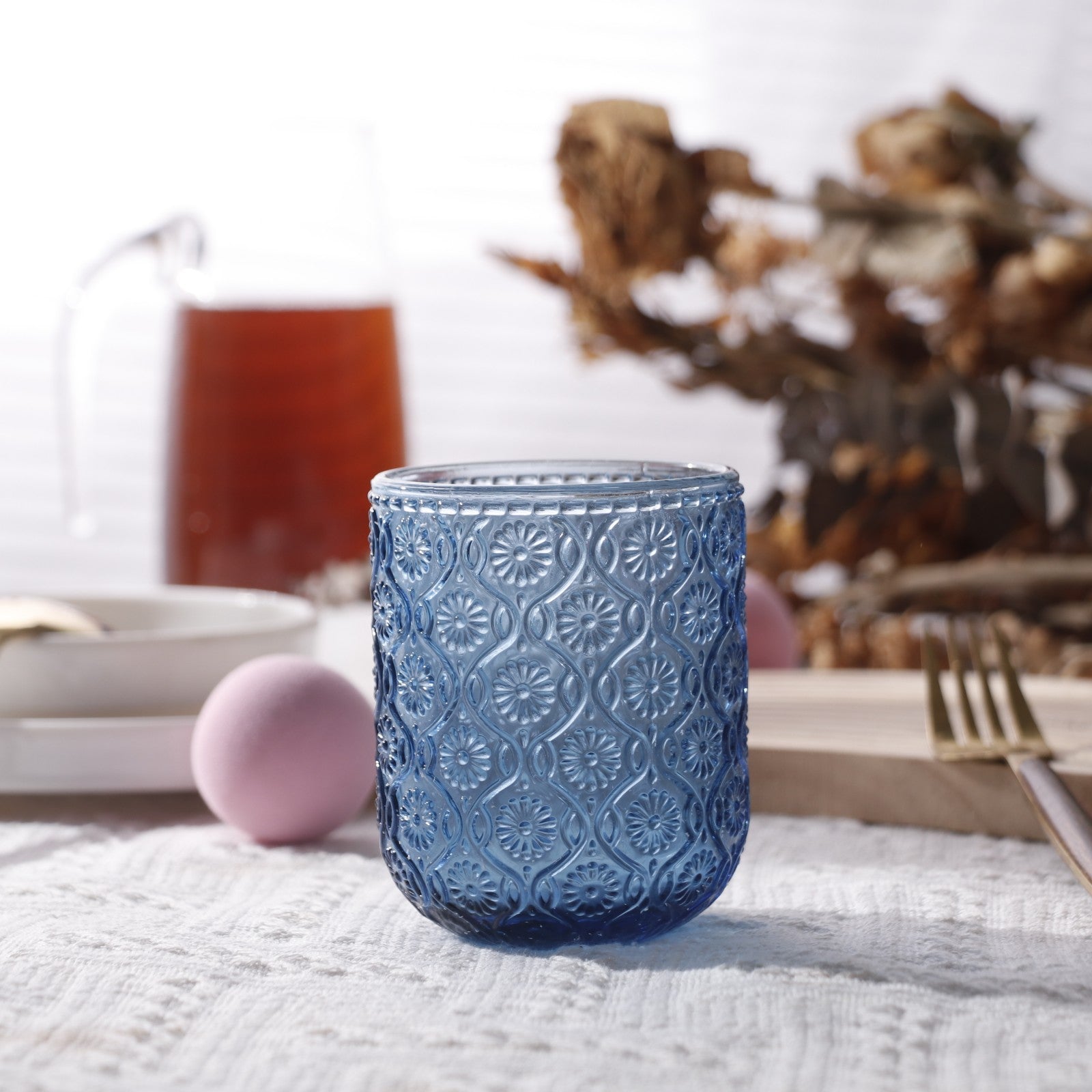 Set de 6 Vasos Colores de 250ml, Vaso de Cristal agua y Bebidas Alcohólicas con Patrón Girasol ,Aptos para lavavajillas