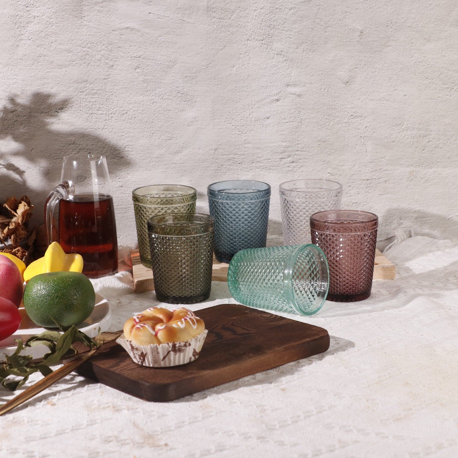 Set de 6 Vasos de Cristal Colores y Transparentes de 250ml, Vasos de Agua y Bebidas, Aptos para Lavavajillas