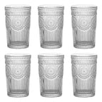 Set de 6 Vasos Transparentes de Cristales de 330ml con Patrón Girasol, Aptos para Lavavajillas
