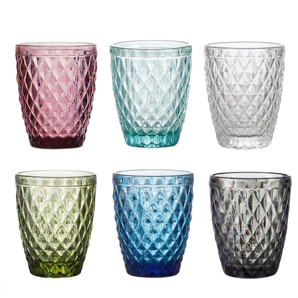 Set de 6 Vasos de Cristal 250ml | Diseño de Diamante Elegante | Aptos para Lavavajillas | Vidrio Sin Plomo para Agua y Refrescos