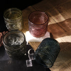 Set de 4 Vasos Colores de 250ml, Vaso de Cristal agua y Bebidas Alcohólicas con Patrón Girasol ,Aptos para lavavajillas