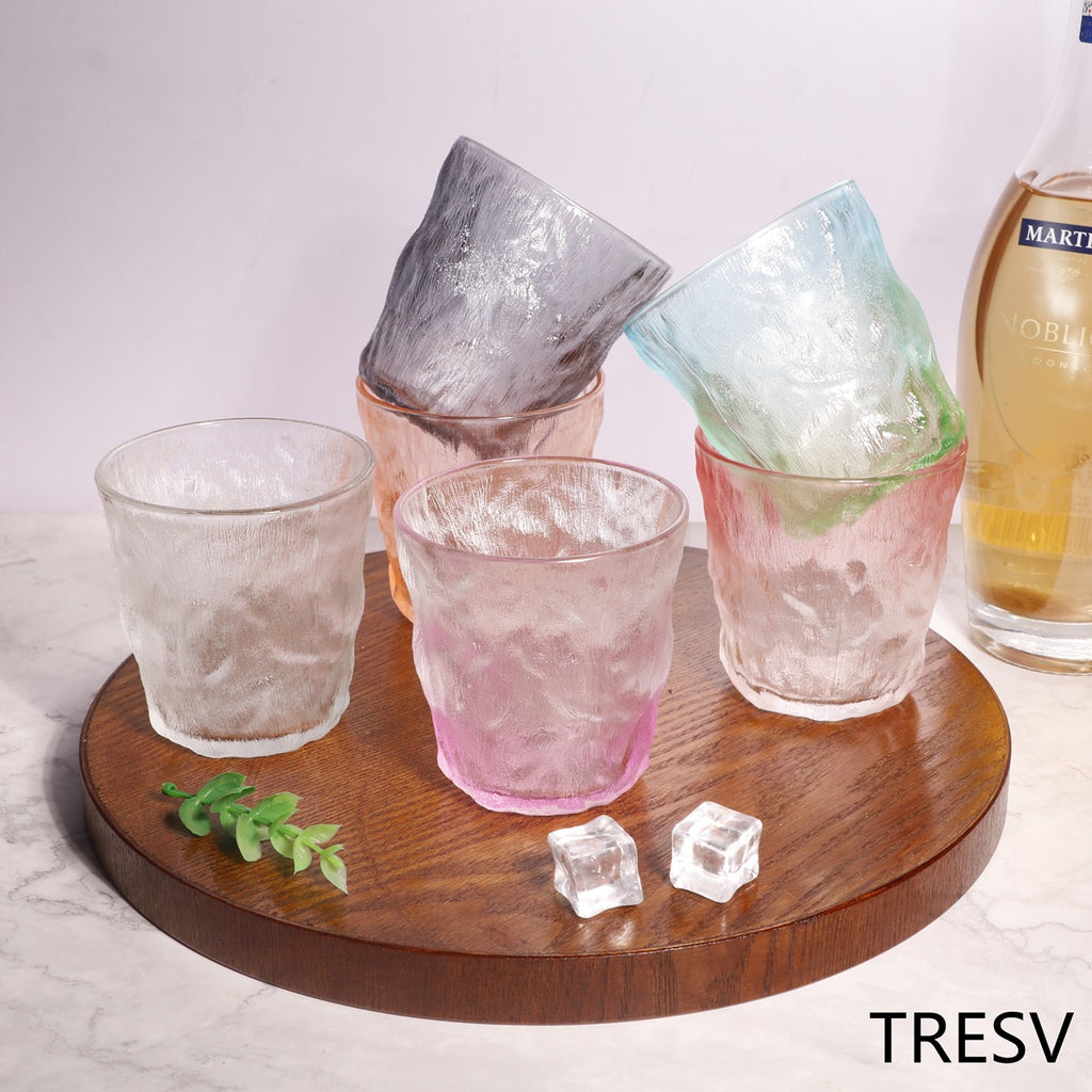 Set de 6 Vasos Colores o Transparente, Vaso de Cristal agua de 270 ml, Vaso de Agua y Bebidas, Aptos para Lavavajillas (Vaso Morado 270ml)