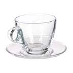 Set de 6 Tazas Transparentes de cristal agua de 170ml con plato para Café Cortado, Café Espresso, Taza de Vidrio,Tazas de Café, Agua, Bebida y Alcohol, Aptas para Lavavajillas