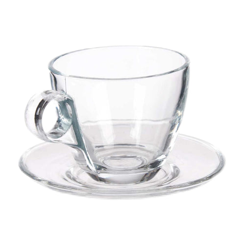 Set de 6 Tazas Transparentes de cristal agua de 170ml con plato para Café Cortado, Café Espresso, Taza de Vidrio,Tazas de Café, Agua, Bebida y Alcohol, Aptas para Lavavajillas