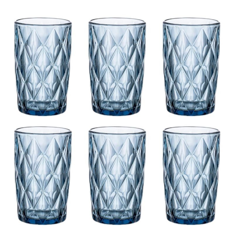 Set de 6 Vasos Colores, Vaso de Cristal agua de 360 ml, Vaso de Agua y Bebidas, Aptos para Lavavajillas