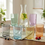 Set de 6 Vasos de Agua de Colores Pastel, Vasos de Cristal Multicolor de 510cc, Aptos para Lavavajillas