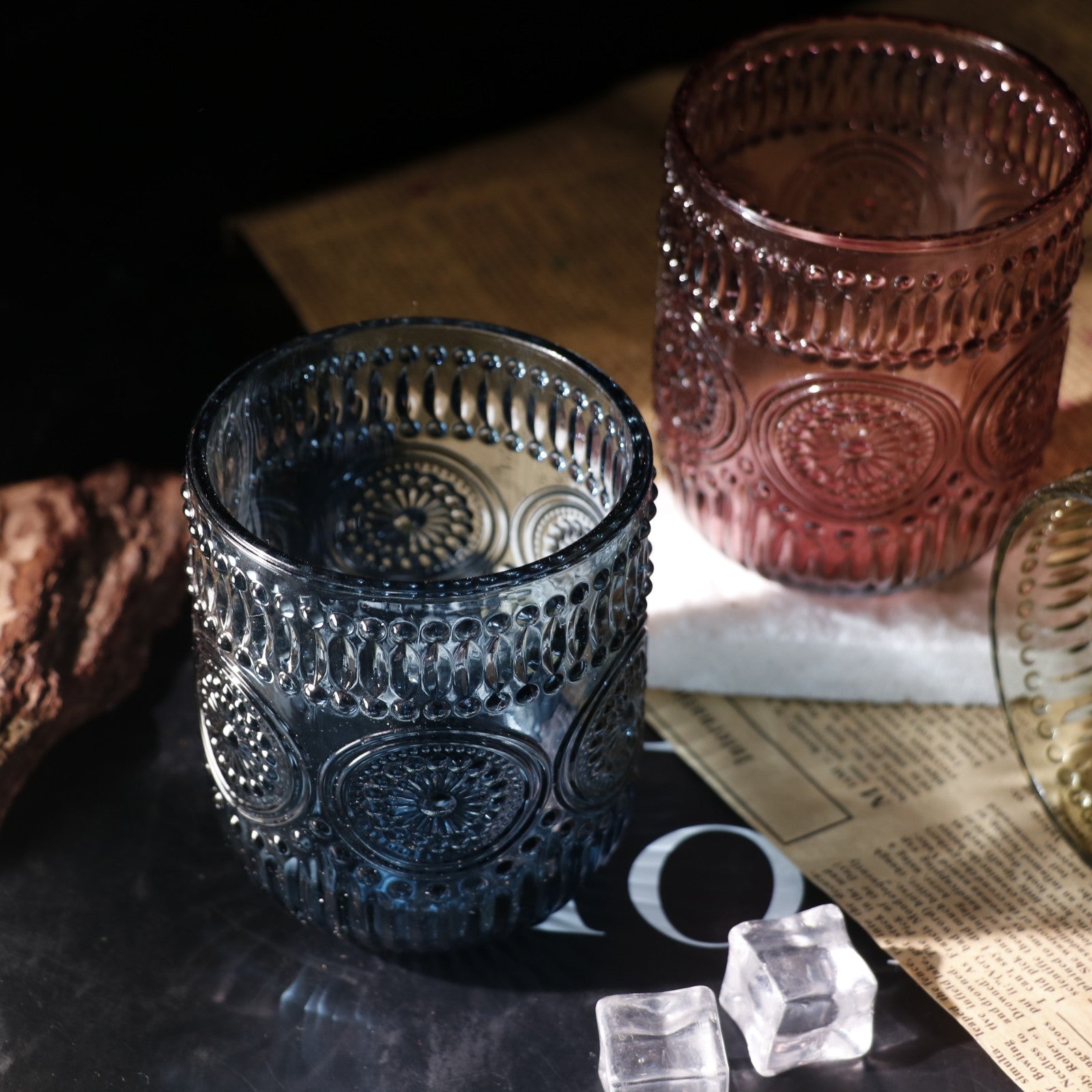 Set de 6 Vasos Colores de 250ml, Vaso de Cristal agua y Bebidas Alcohólicas con Patrón Girasol ,Aptos para lavavajillas