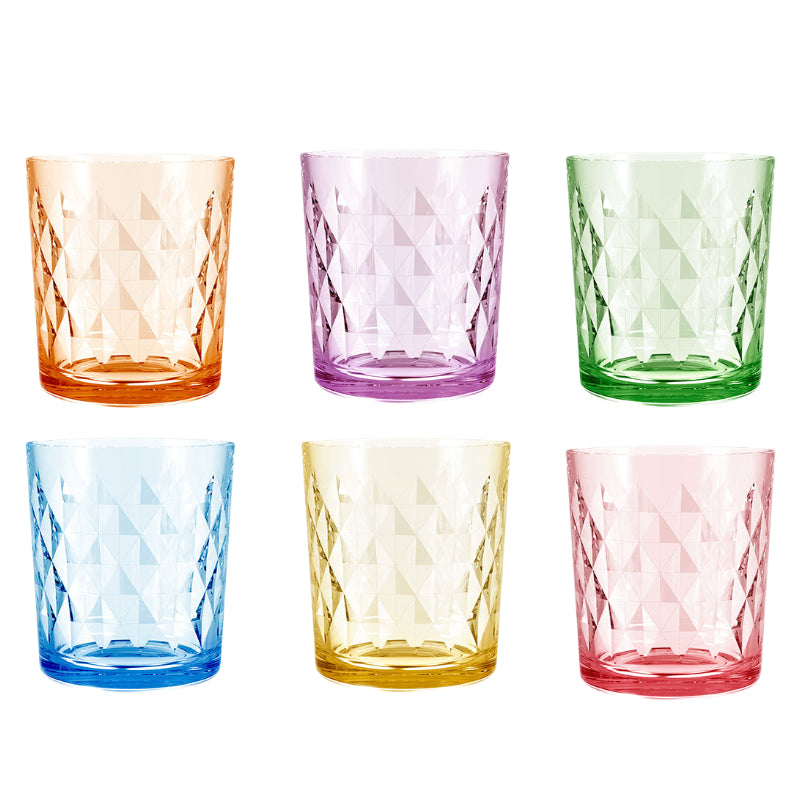 Set de 6 Vasos Colores de 360ml, Vaso de Cristal agua y Bebidas Alcohólicas,l,Aptos para lavavajillas