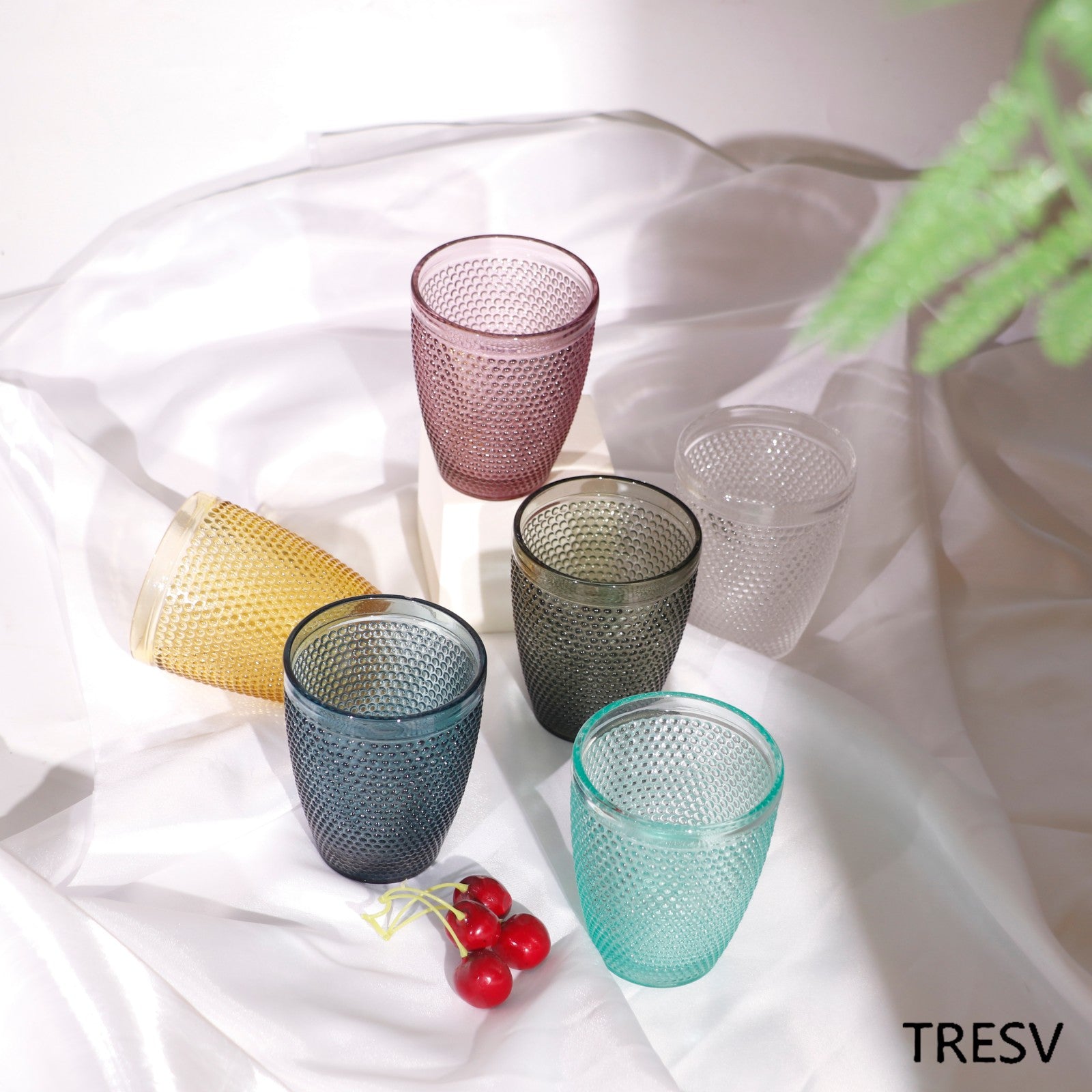 Set de 6 Vasos de Cristal de Colores 250ml ,Vidrio de Alta Calidad | Apto para Lavavajillas