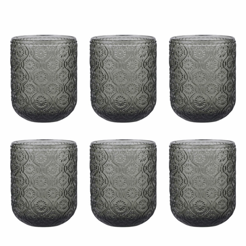 Set de 6 Vasos Colores de 250ml, Vaso de Cristal agua y Bebidas Alcohólicas con Patrón Girasol ,Aptos para lavavajillas