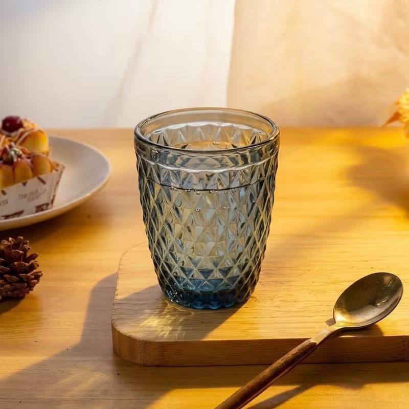 Set de 6 Vasos de Cristal 250ml | Diseño de Diamante Elegante | Aptos para Lavavajillas | Vidrio Sin Plomo para Agua y Refrescos