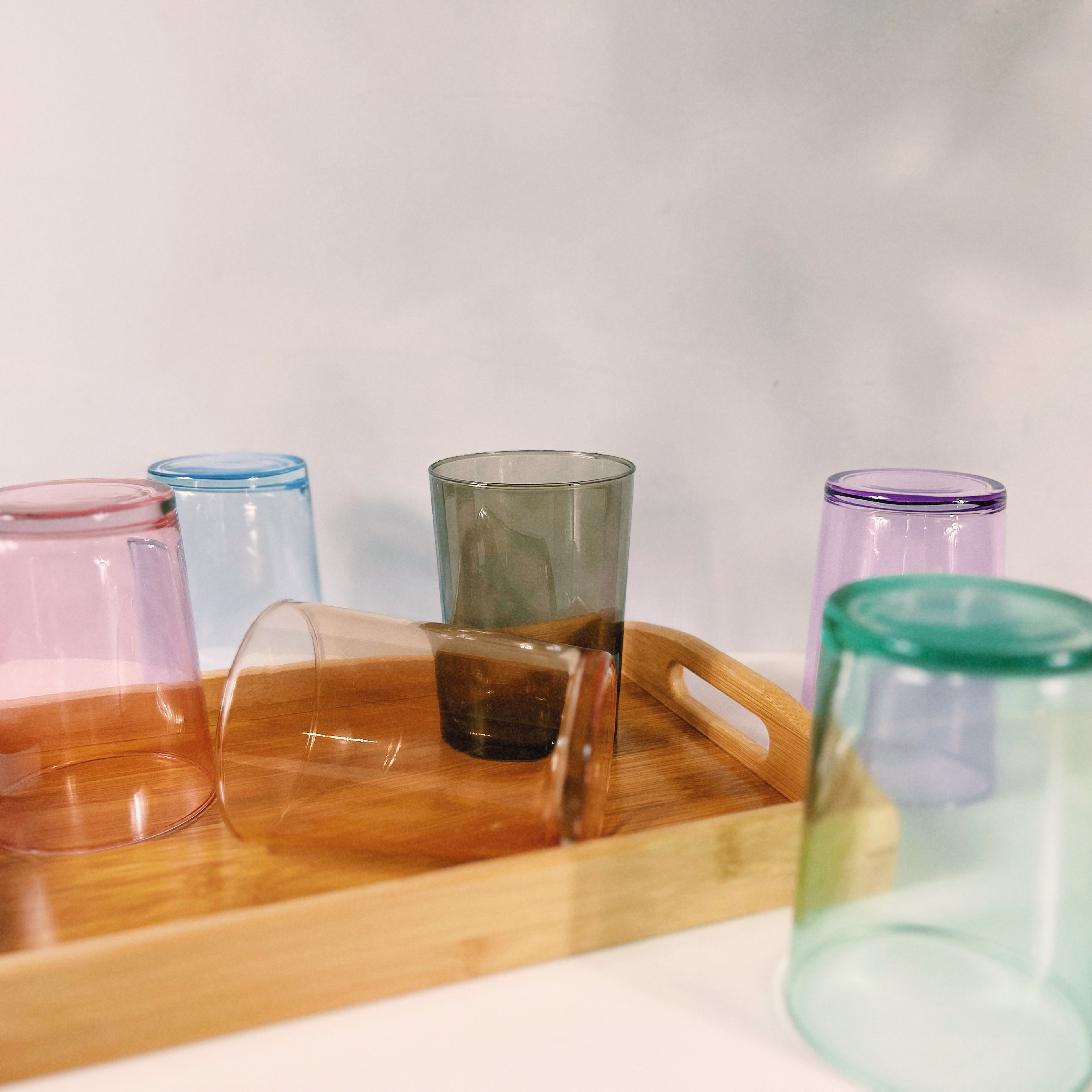Set de 6 Vasos de Agua de Colores Pastel, Vasos de Cristal Multicolor de 510cc, Aptos para Lavavajillas