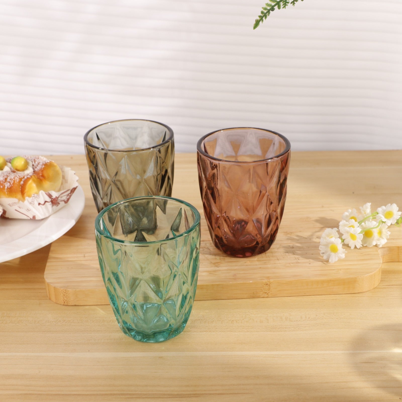 Set de 6 Vasos Colores o Transparente, Vaso de Cristal agua de 300 ml, Vaso de Agua y Bebidas, Aptos para Lavavajillas