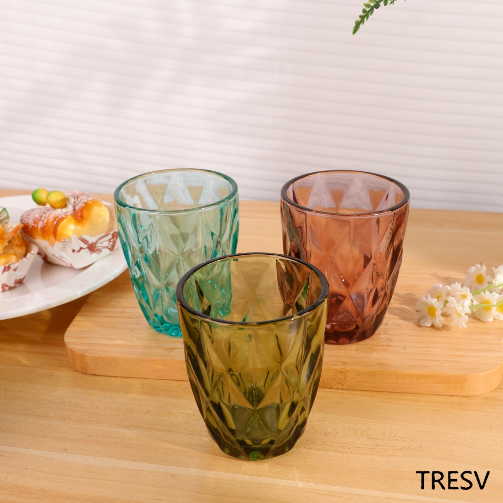 Set de 6 Vasos Colores , Vaso de Cristal agua de 300 ml, Vaso de Agua y Bebidas, Aptos para Lavavajillas (Verde)
