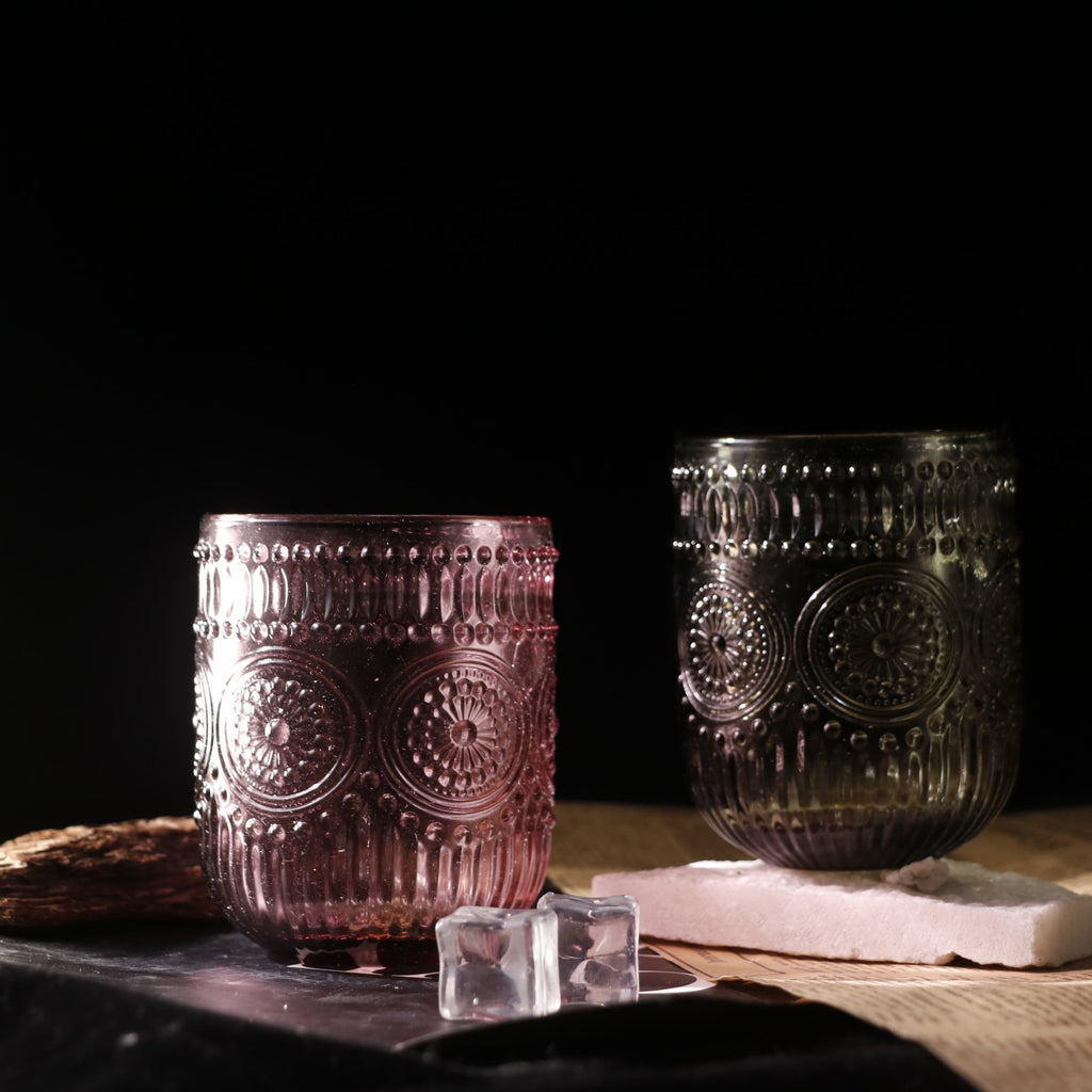 Set de 6 Vasos Colores de 250ml, Vaso de Cristal agua y Bebidas Alcohólicas con Patrón Girasol ,Aptos para lavavajillas