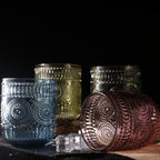 Set de 4 Vasos Colores de 250ml, Vaso de Cristal agua y Bebidas Alcohólicas con Patrón Girasol ,Aptos para lavavajillas