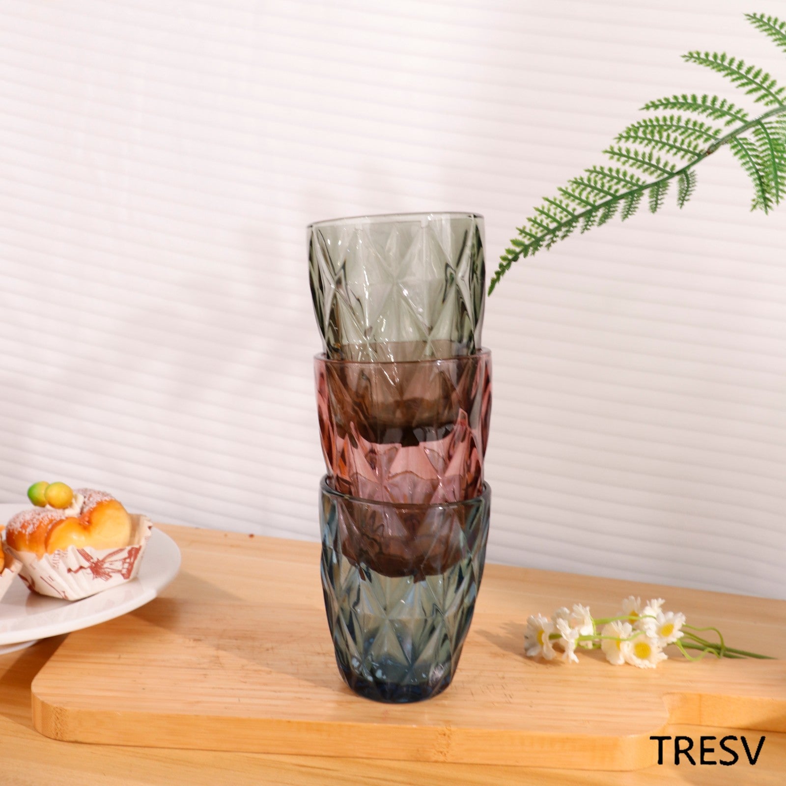 Set de 6 Vasos Colores, Vaso de Cristal agua de 300 ml, Vaso de Agua y Bebidas, Aptos para Lavavajillas (Gris)