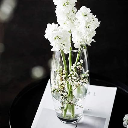 Jarrón de Flores de Cristal, Florero abombado de Vidrio, 26cm, 21cm y 26.5cm de Alto, Elegante y Sofisticado