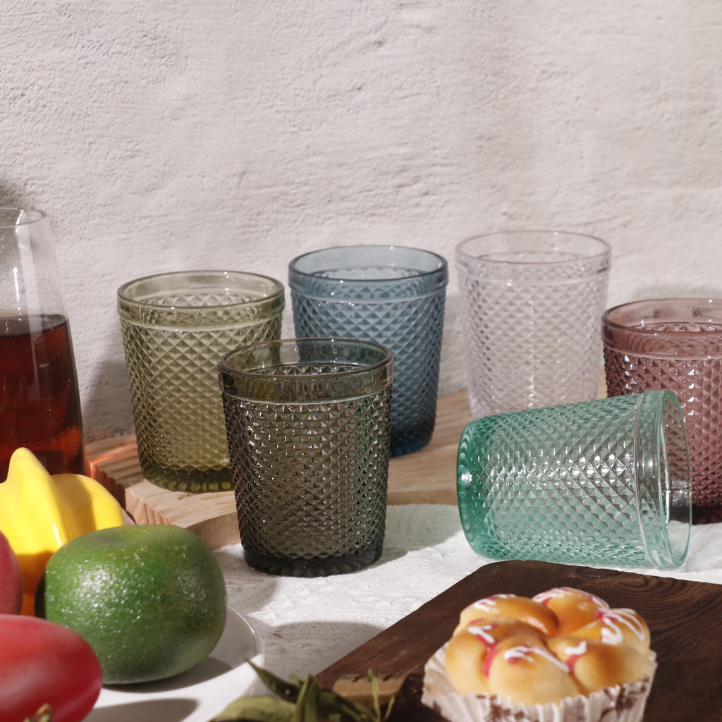 Set de 6 Vasos de Cristal Colores y Transparentes de 250ml, Vasos de Agua y Bebidas, Aptos para Lavavajillas