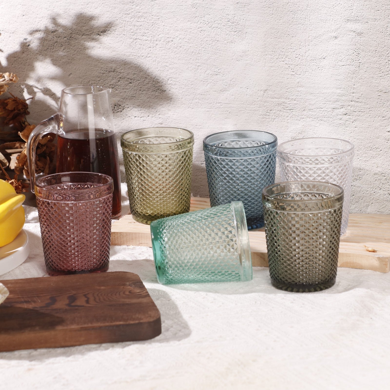 Set de 6 Vasos de Cristal Colores de 250ml, Vasos de Agua y Bebidas, Aptos para Lavavajillas