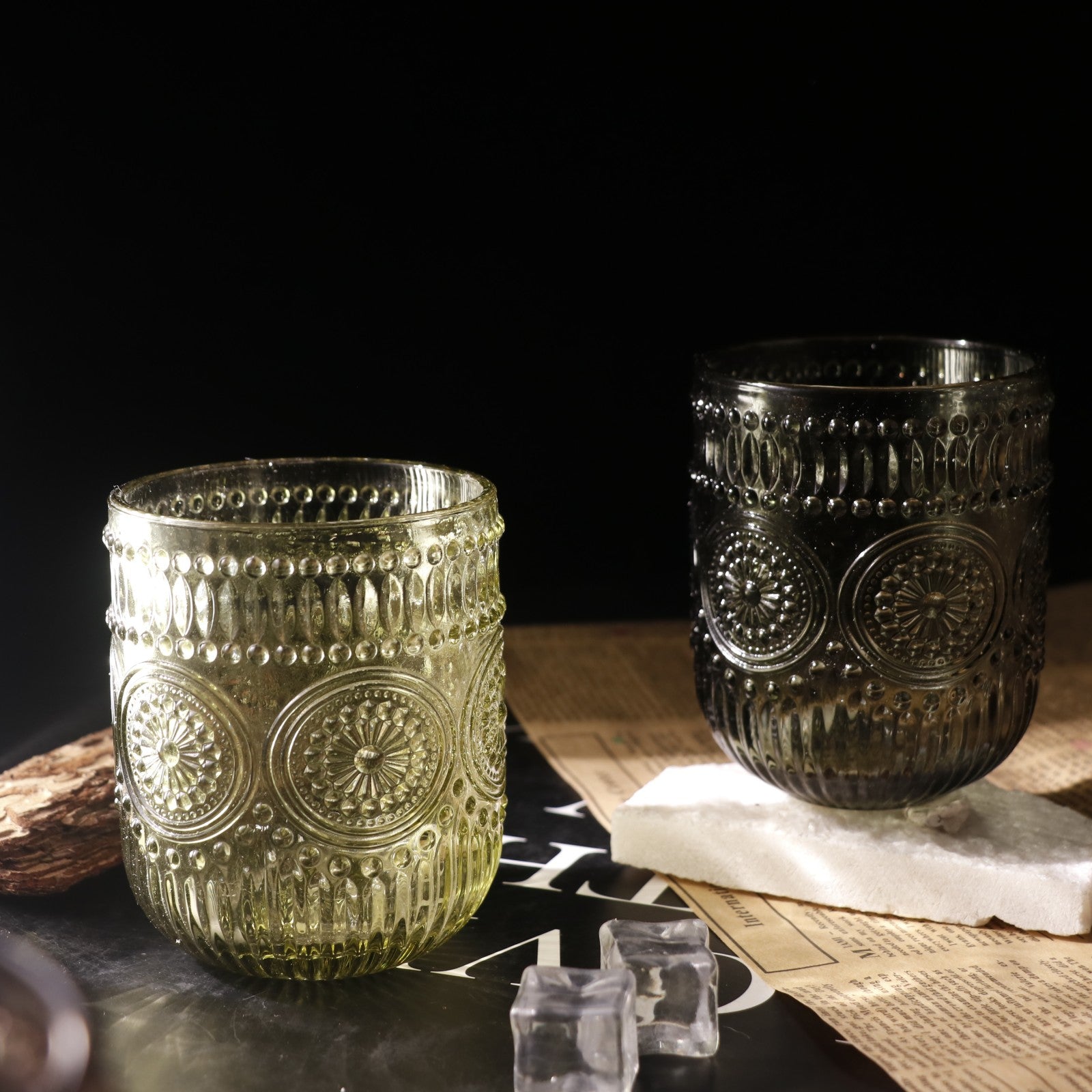 Set de 6 Vasos Colores de 250ml, Vaso de Cristal agua y Bebidas Alcohólicas con Patrón Girasol ,Aptos para lavavajillas