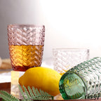 Set de 6 Vasos Colores , Vaso de Cristal agua de 290cc, Vaso de Agua y Bebidas, Aptos para Lavavajillas (Rosa)