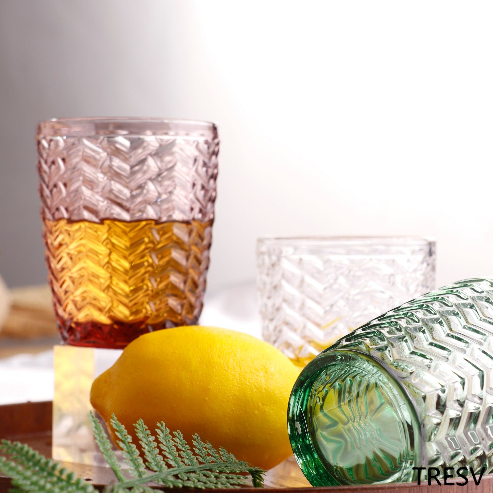 Set de 6 Vasos Colores , Vaso de Cristal agua de 290cc, Vaso de Agua y Bebidas, Aptos para Lavavajillas (Rosa)