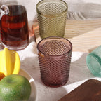 Set de 6 Vasos de Cristal Colores de 250ml, Vasos de Agua y Bebidas, Aptos para Lavavajillas
