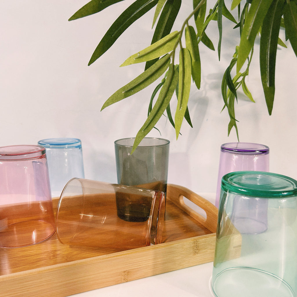 Set de 6 Vasos de Agua de Colores Pastel, Vasos de Cristal Multicolor de 510cc, Aptos para Lavavajillas