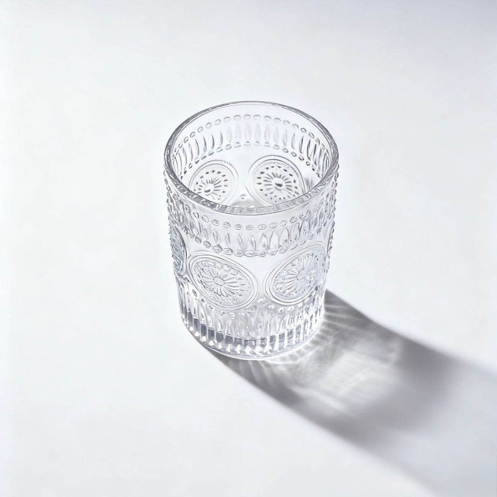 Set de 6 Vasos Transparentes de Cristales de 300ml con Patrón Girasol, Aptos para Lavavajillas