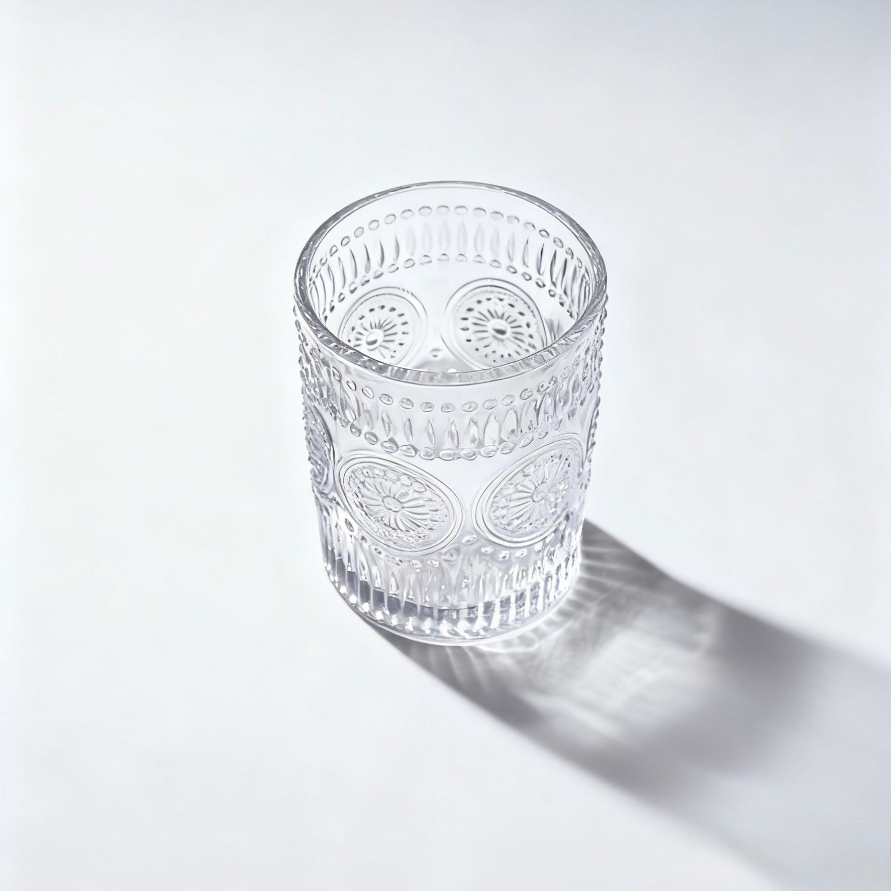 Set de 6 Vasos Transparentes de Cristales de 300ml con Patrón Girasol, Aptos para Lavavajillas
