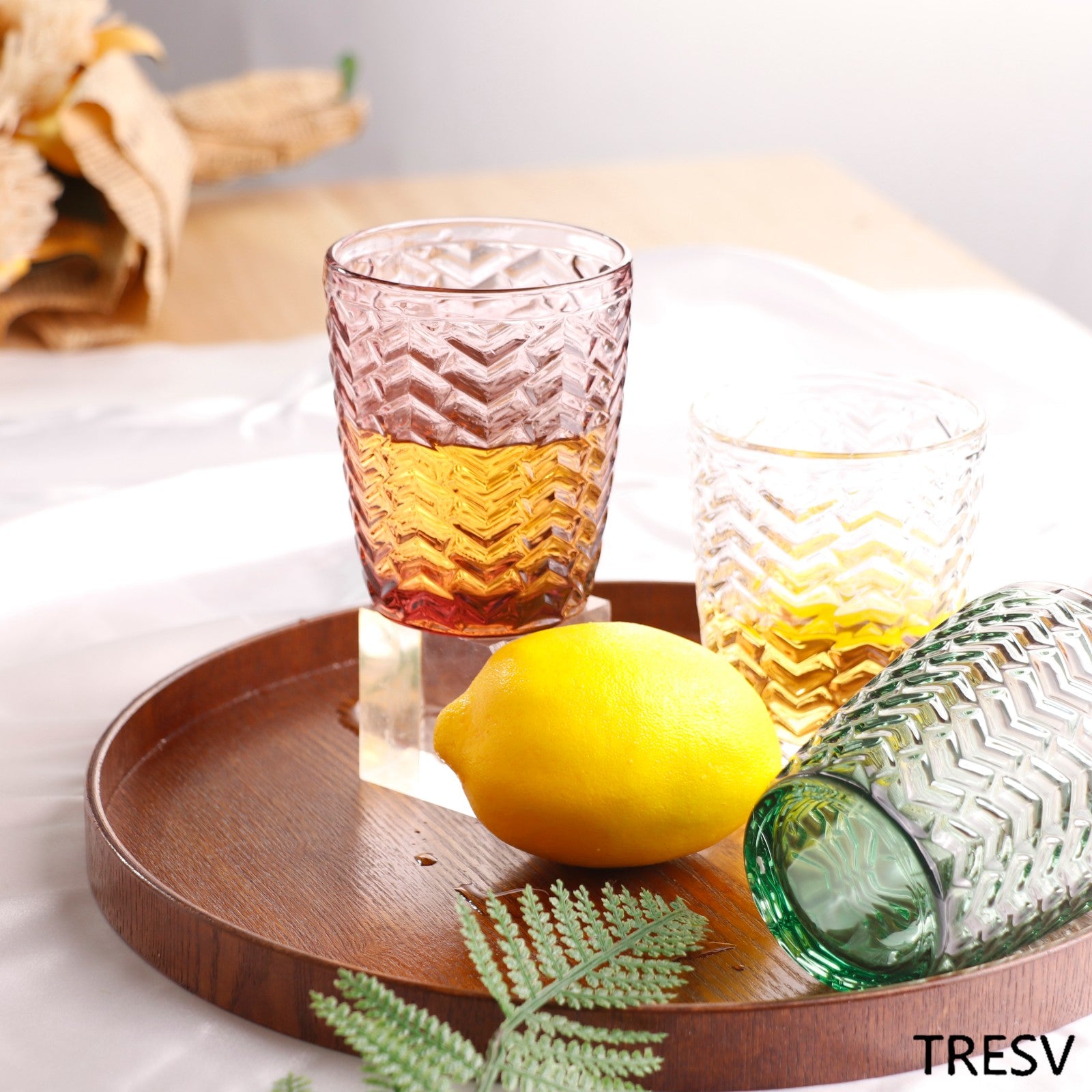 Set de 6 Vasos Colores , Vaso de Cristal agua de 290cc, Vaso de Agua y Bebidas, Aptos para Lavavajillas (Rosa)