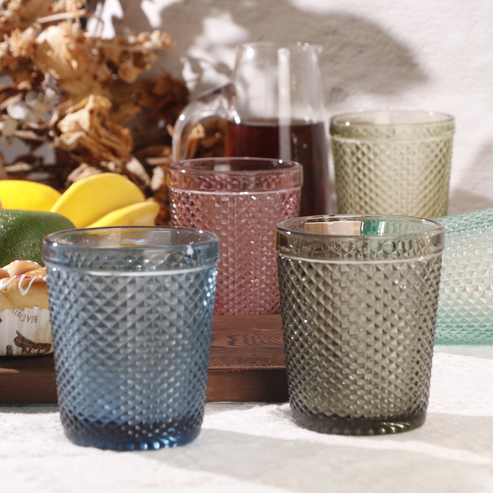 Set de 6 Vasos de Cristal Colores de 250ml, Vasos de Agua y Bebidas, Aptos para Lavavajillas