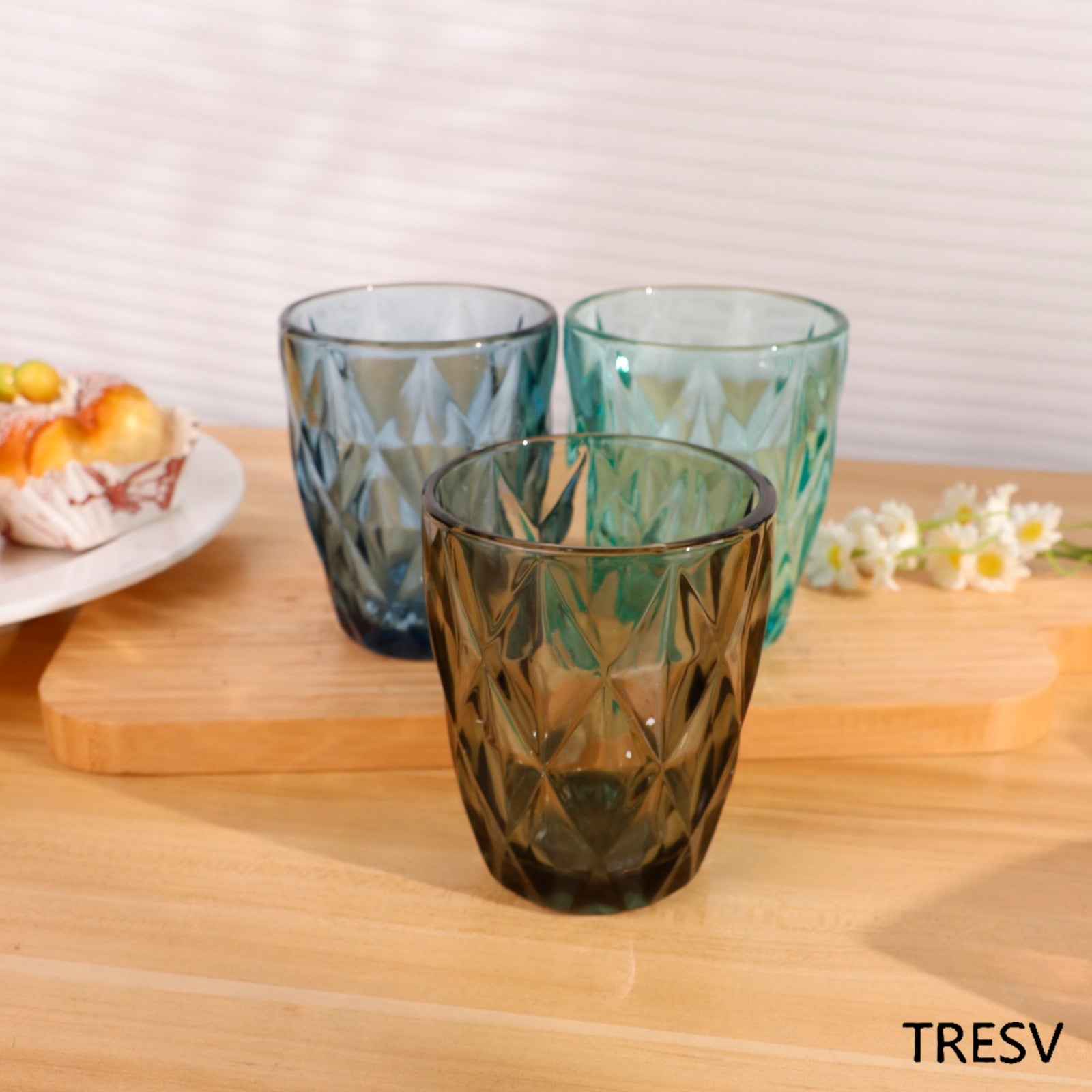 Set de 6 Vasos Colores, Vaso de Cristal agua de 300 ml, Vaso de Agua y Bebidas, Aptos para Lavavajillas (Gris)
