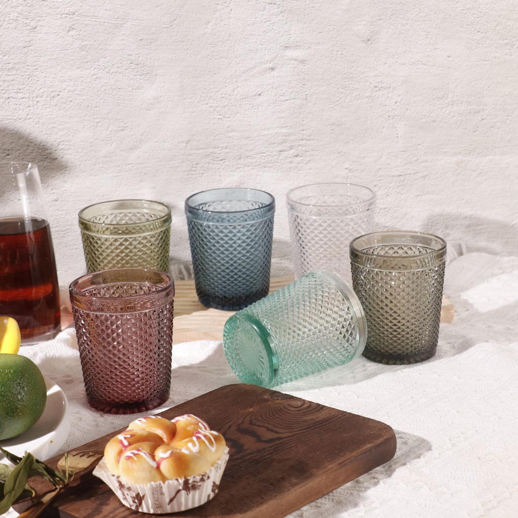 Set de 6 Vasos de Cristal Colores y Transparentes de 250ml, Vasos de Agua y Bebidas, Aptos para Lavavajillas